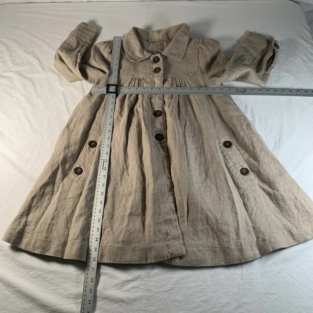 H&M 100% Linen Size 4 Swing Chore Jacket Long Sleeve Button Front Lined Pockets‎